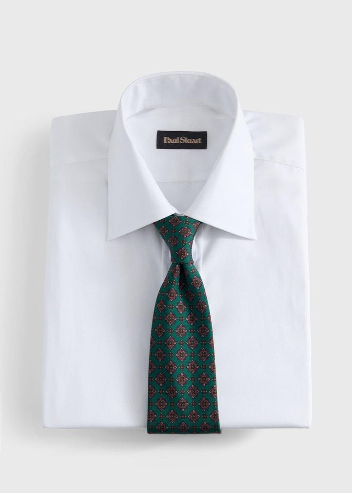 Silk Medallion Print Tie - Green