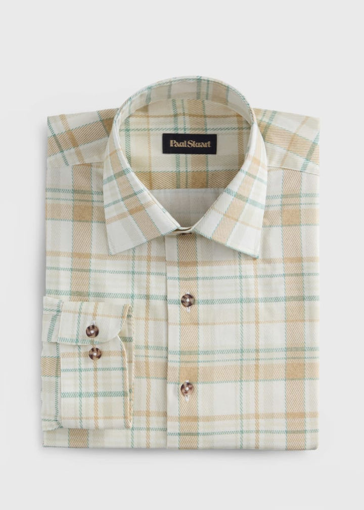 Printed Plaid Cotton Shirt - Cream