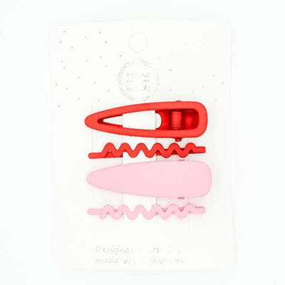 4Pc Solid Hair Clip Set - Red