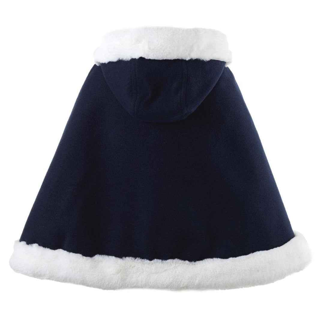 Faux Fur Trim Cape - Navy