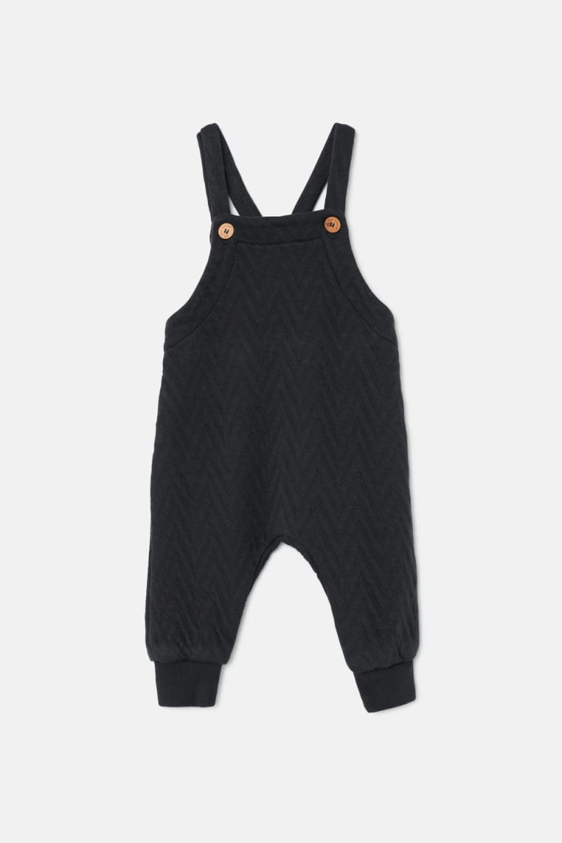 Quilted Zigzag Baby Overalls - Dark Grey