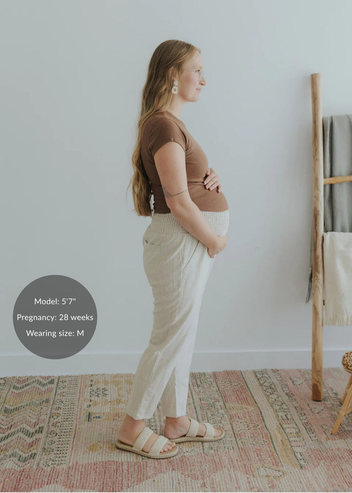 Everyday Transitional Maternity Smocked Linen Pant - Natural