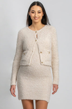 COURCHEVEL Maternity Cardigan In Bouclé Knit - Almond Milk