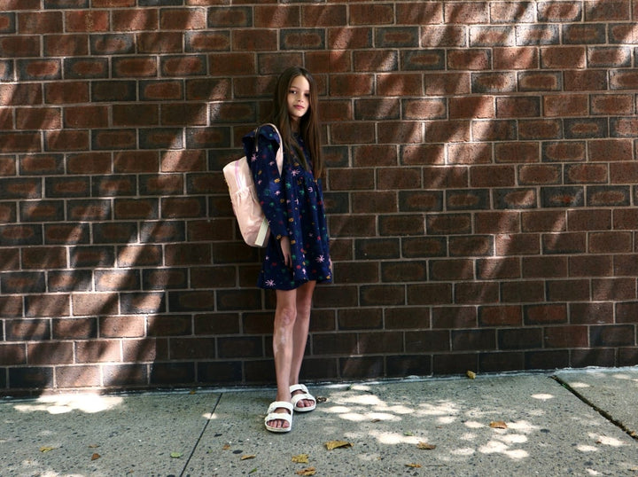 Recycled Cotton Confetti Kid Ruffle Dress - Blue Ribbon Confetti
