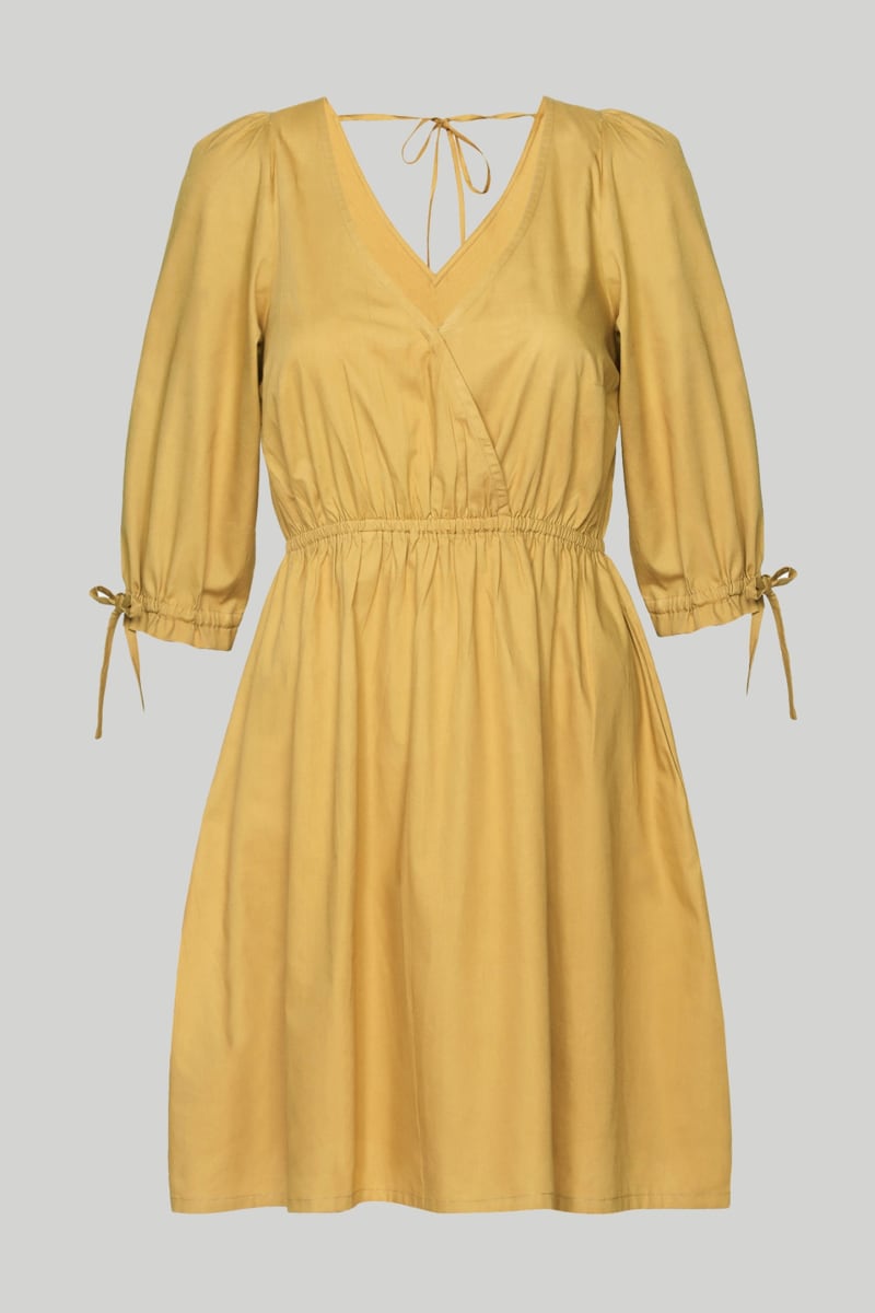 Gathered Elbow Sleeve Short Dress - Tuscan Sun