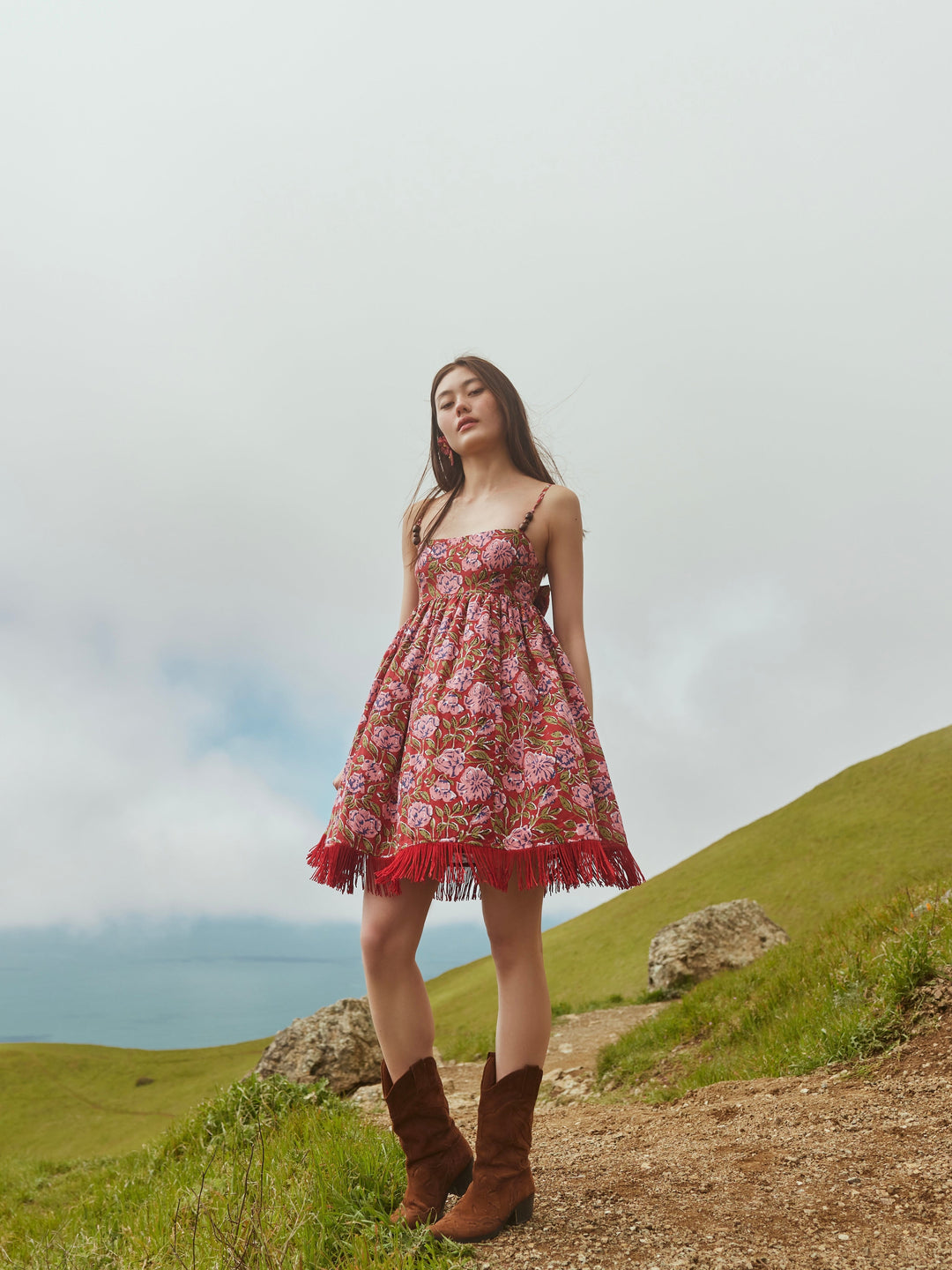 Gavin Fringe Mini Dress - Imperial Red/Blush Floral print
