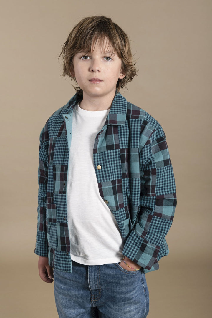 Reversible Kids Worker Jacket - Emerald Patchwork
