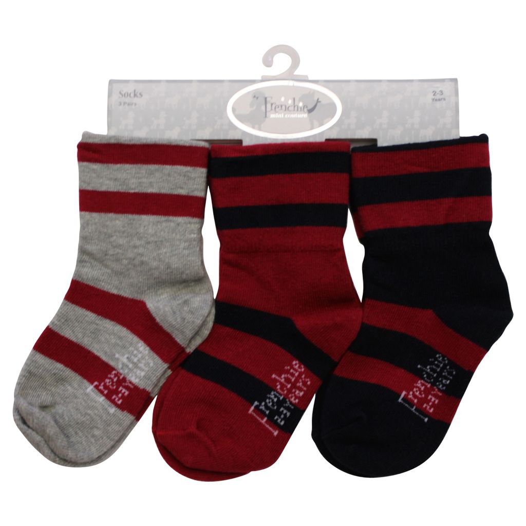 3-Pack Crew Socks - Burgundy/Blue/Gray