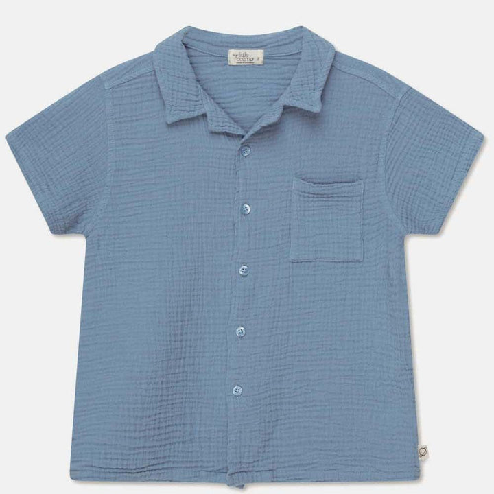 Gauze Camp Shirt - Sky Blue Tops My Little Cozmo 