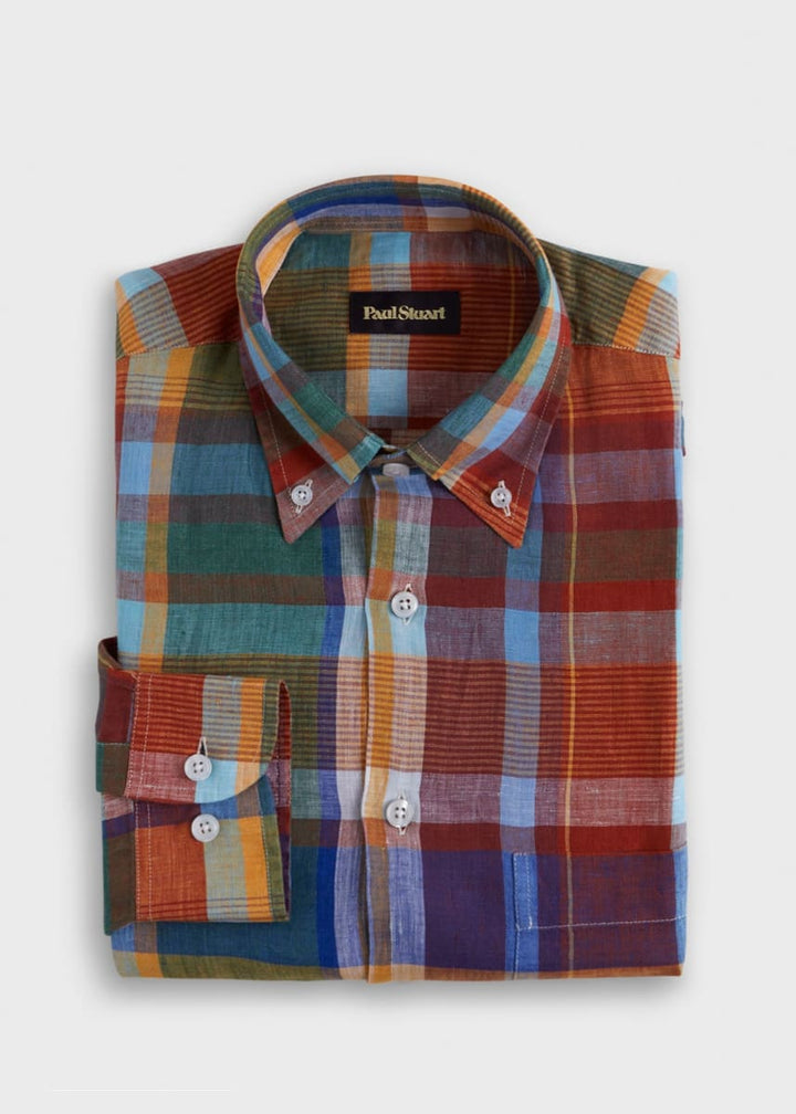 Linen Plaid Sport Shirt - Multi