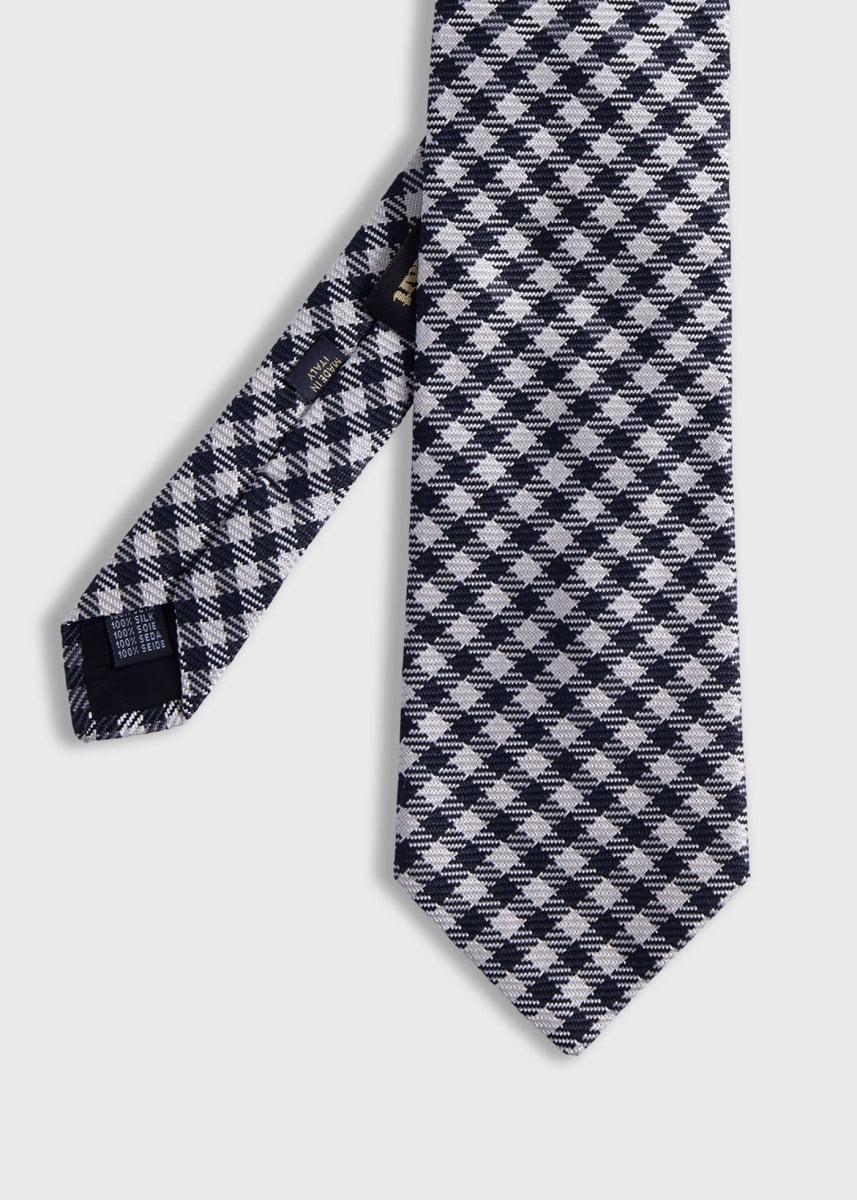 Woven Silk Small Check Tie - Black