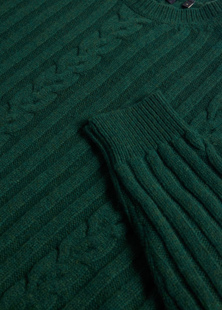 Wool Cable And Rib Crewneck Sweater - Green