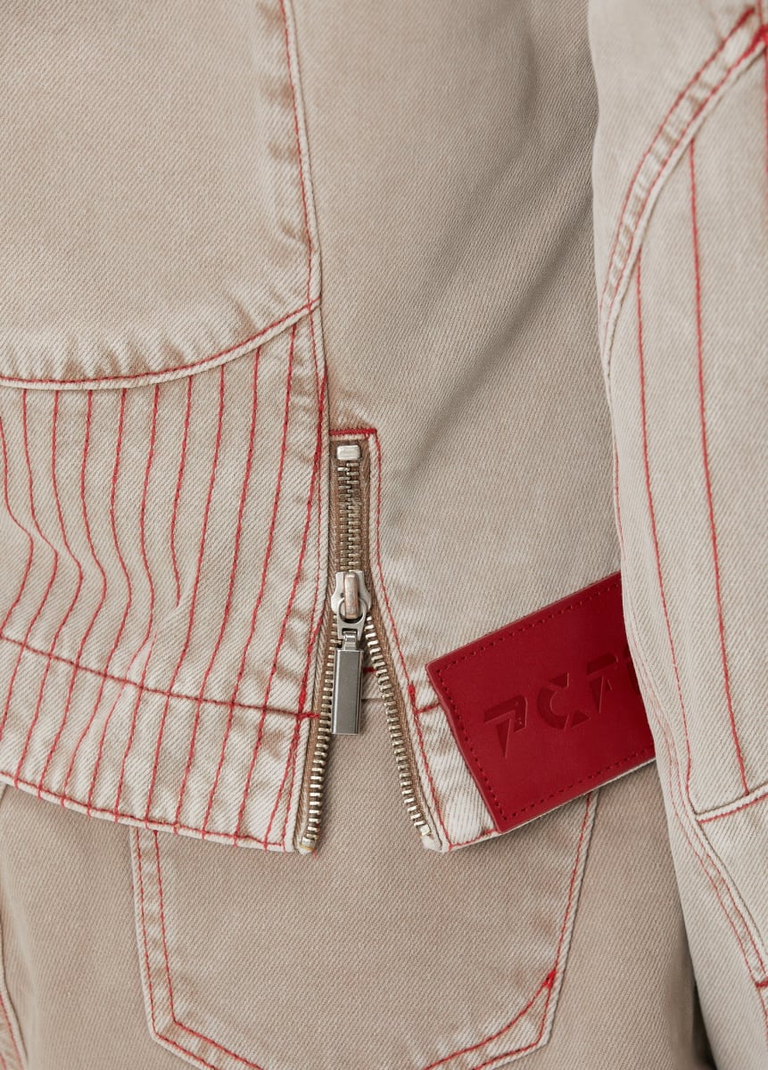 Pure Cotton Faded Motorcycle Denim Jacket - Moon Rock