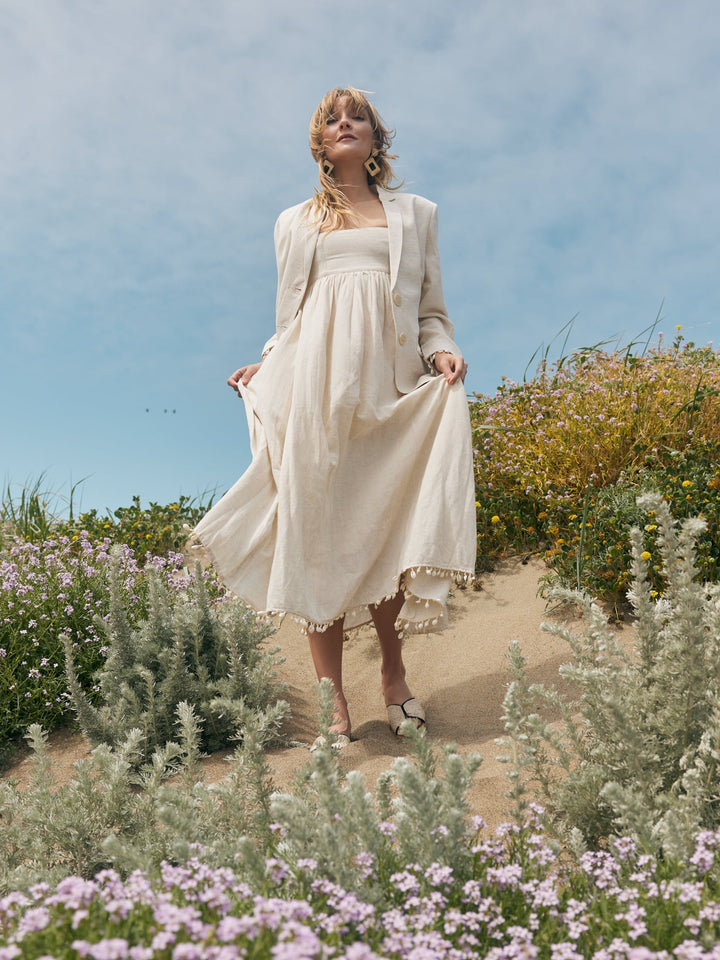 Amber Puka Beaded Fringe Blazer - Light Sand/Puka Shell Fringe