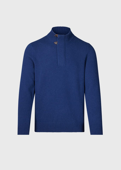 Quarter Zip Sweater With Suede Trim - Navy