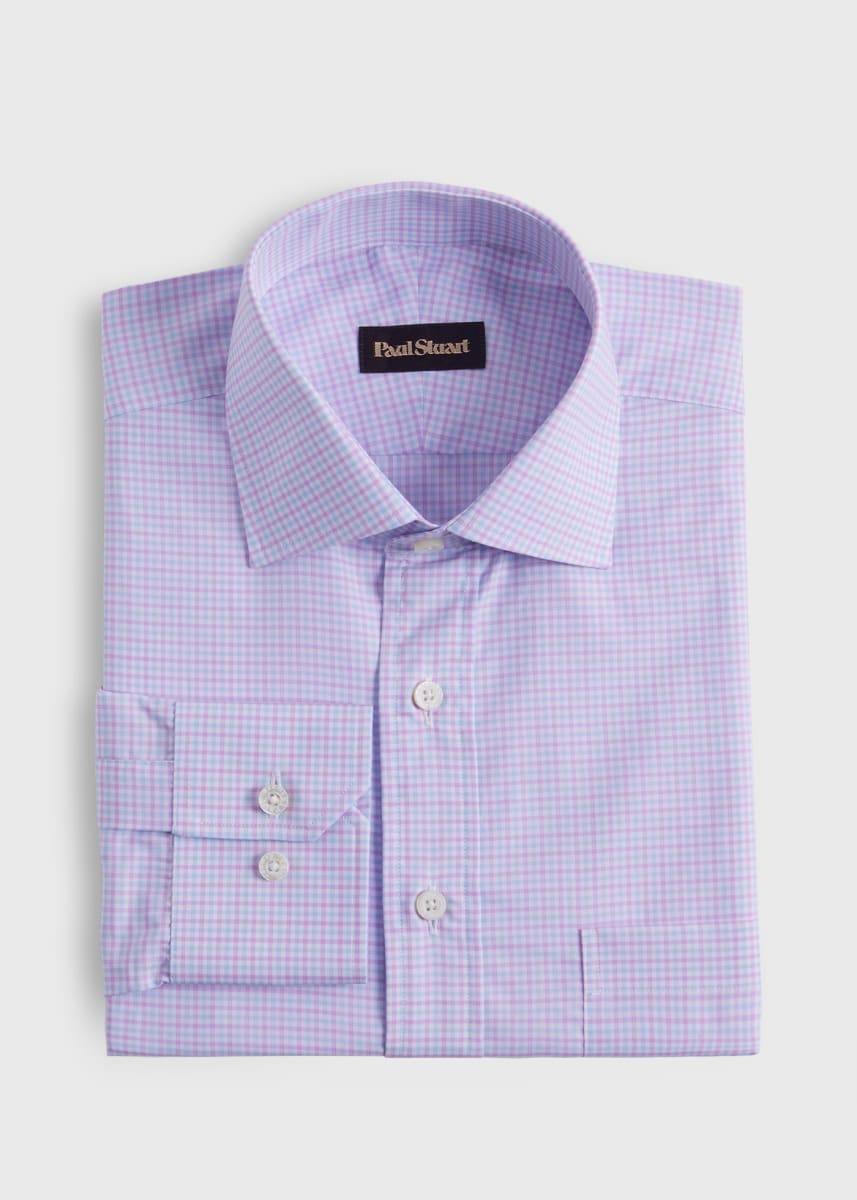 Small Check Cotton Dress Shirt - Pink
