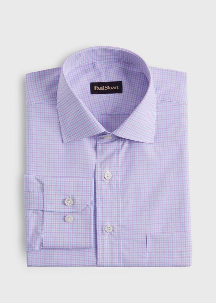 Small Check Cotton Dress Shirt - Pink