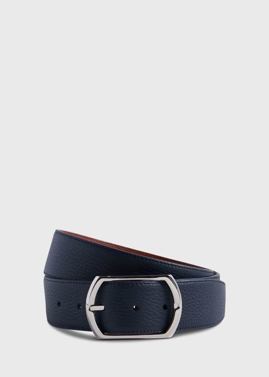 Reversible Leather Belt - Navy
