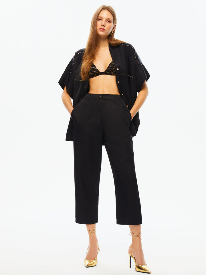 High-Waisted Carrot Pants - Dark Navy