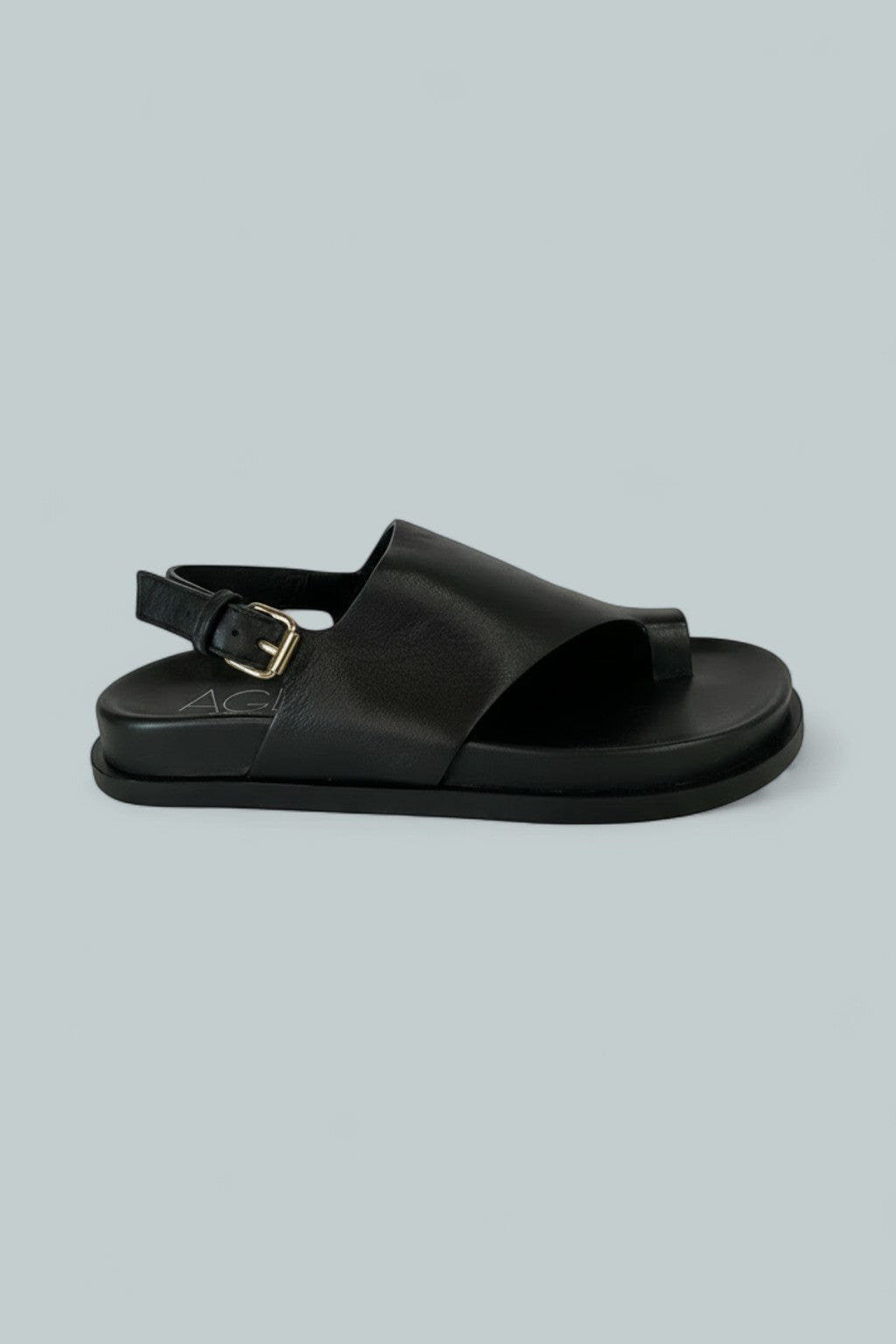 Women's Leather Flat Sandals - Nero