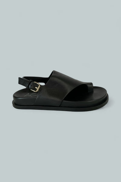 Women's Leather Flat Sandals - Nero