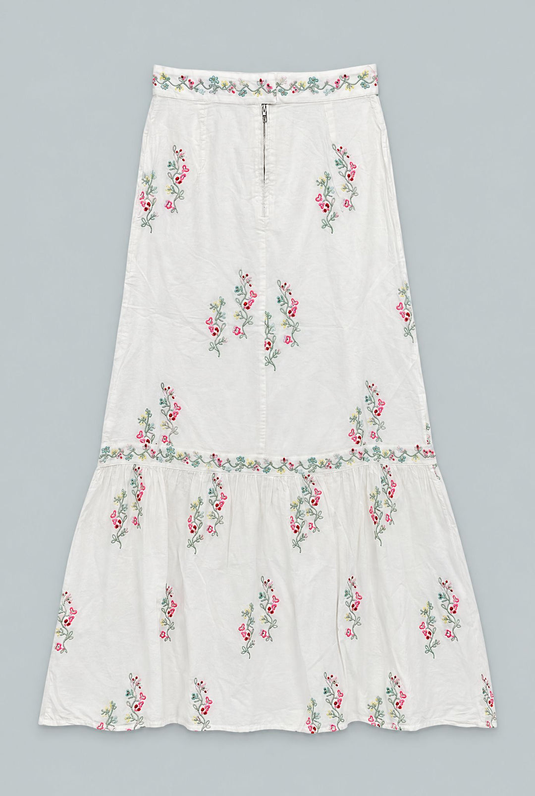 Embroidered Tiered Maxi Skirt - Pastel/Multi