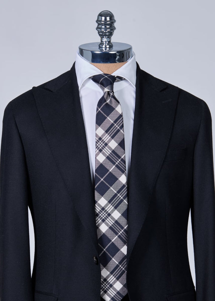 Plaid Woven Silk Tie - Black/Cream
