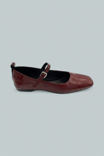 Delia Square Toe Ankle Strap Flats - Dk Red