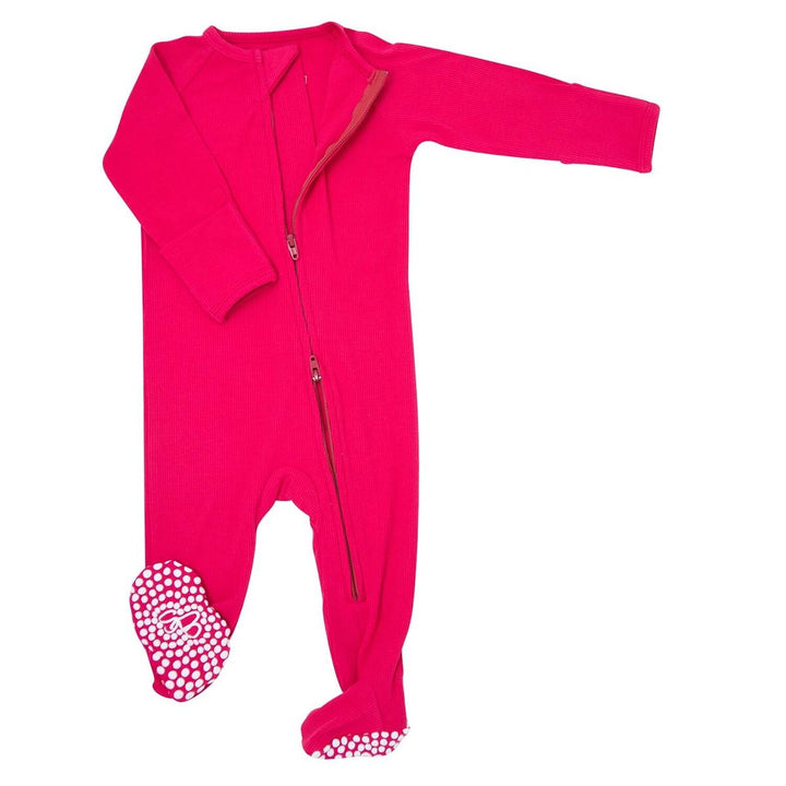 Zipper Footie - Ruby Red Ribbed