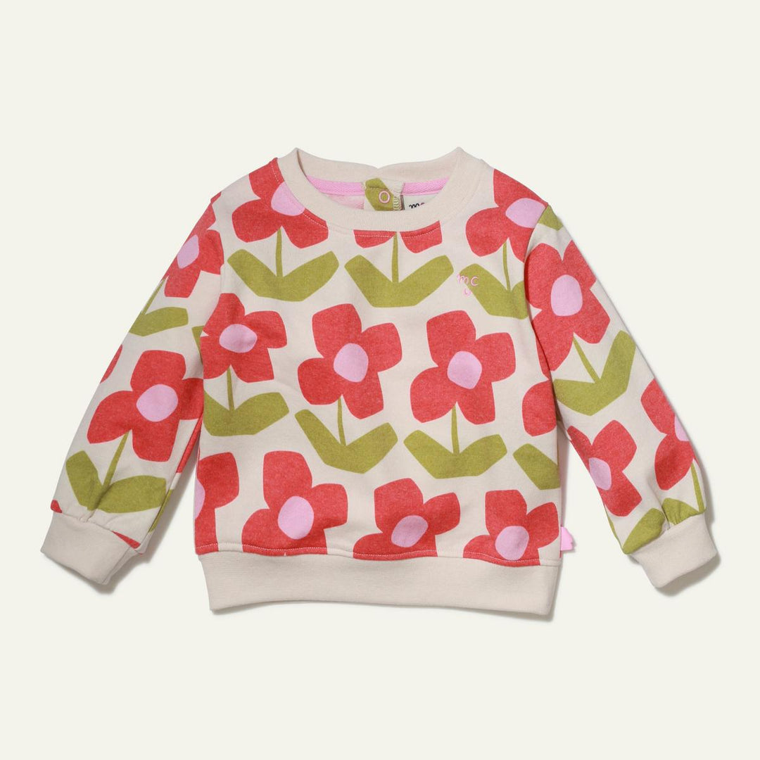 Recycled Cotton Flower Baby Sweatshirt - Petal Pink Flower