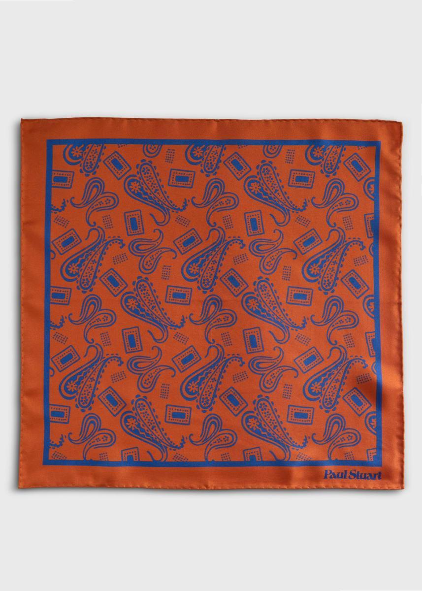 Graphic Paisley Print Pocket Square - Copper