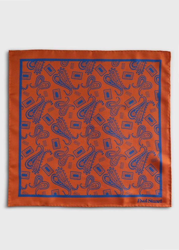 Graphic Paisley Print Pocket Square - Copper