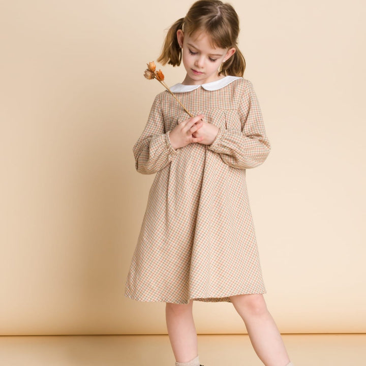 Brook Girls Dress - Beige Country Check