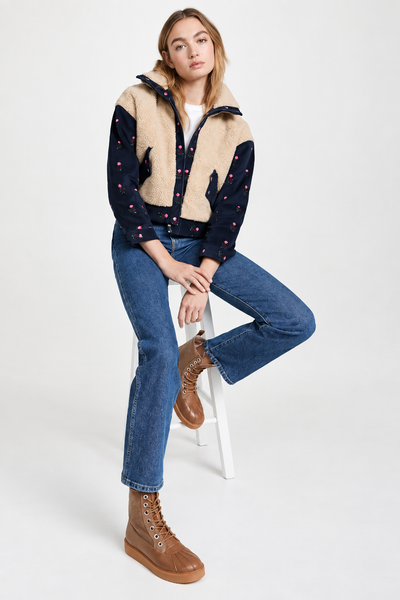 Teddy Corduroy Trucker Jacket - Cream/Navy