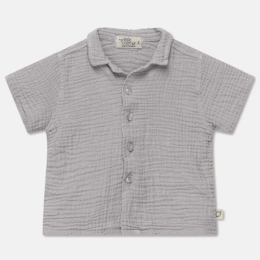 Gauze Camp Baby Shirt - Soft Grey Tops My Little Cozmo 