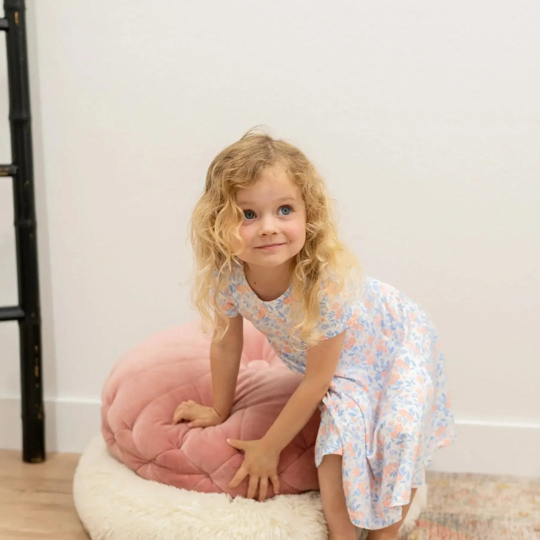 Swirly Girl Dress Short Sleeve - Vintage Flower Pink