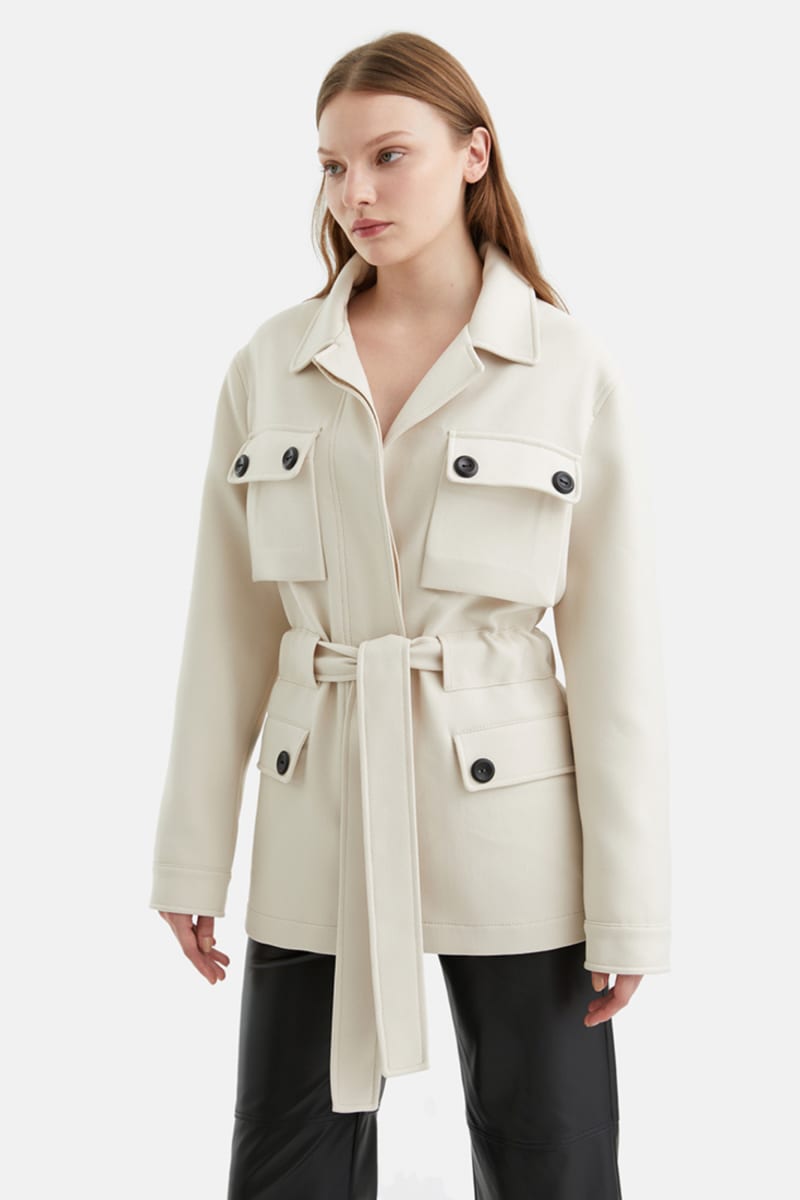 Belted Fluffy Jacket - Ecru