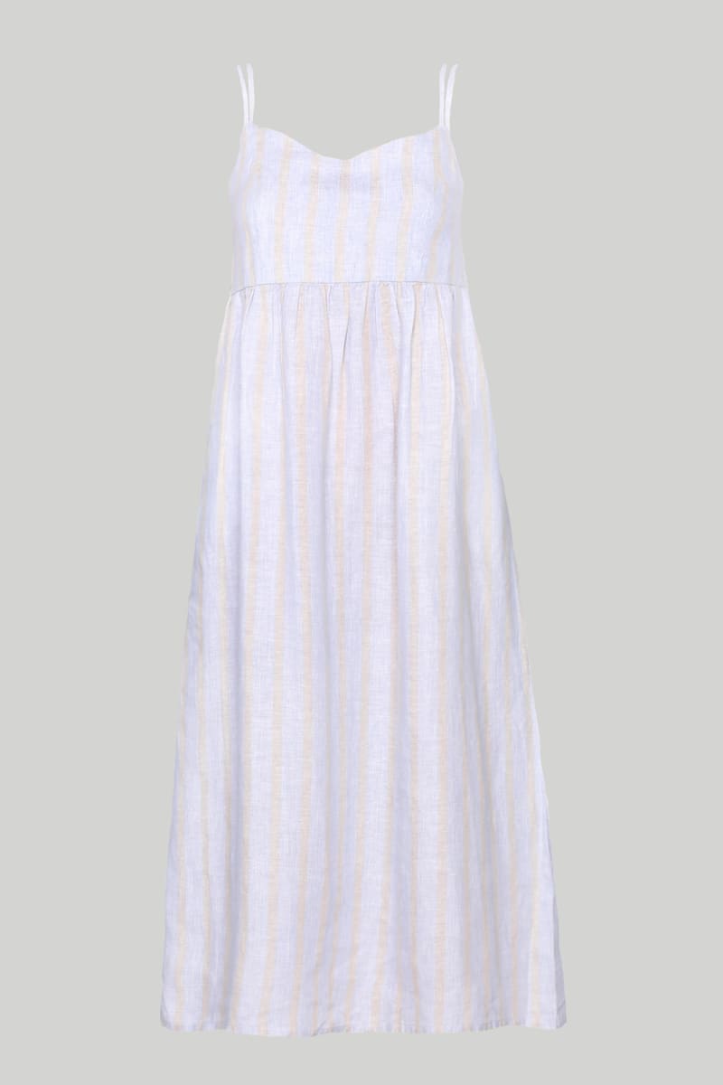 Strappy Gathered Midi Dress - Textured Stripes