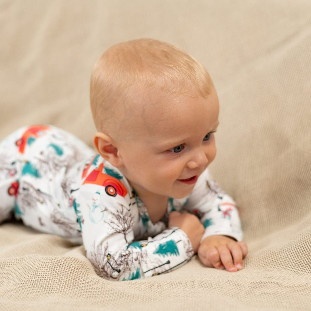 Zipper Footie Winter Scene Trucks and Trees - Winter Wonderland