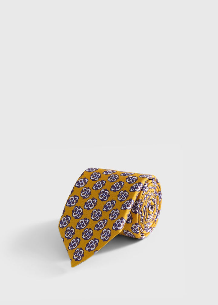 Large Medallion Print Silk Tie - Yellow