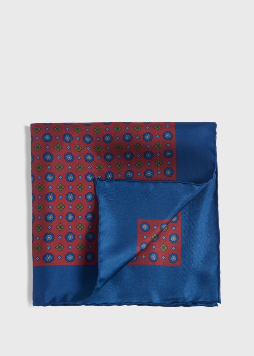 Printed Silk Medallion Pocket Square - Royal Blue