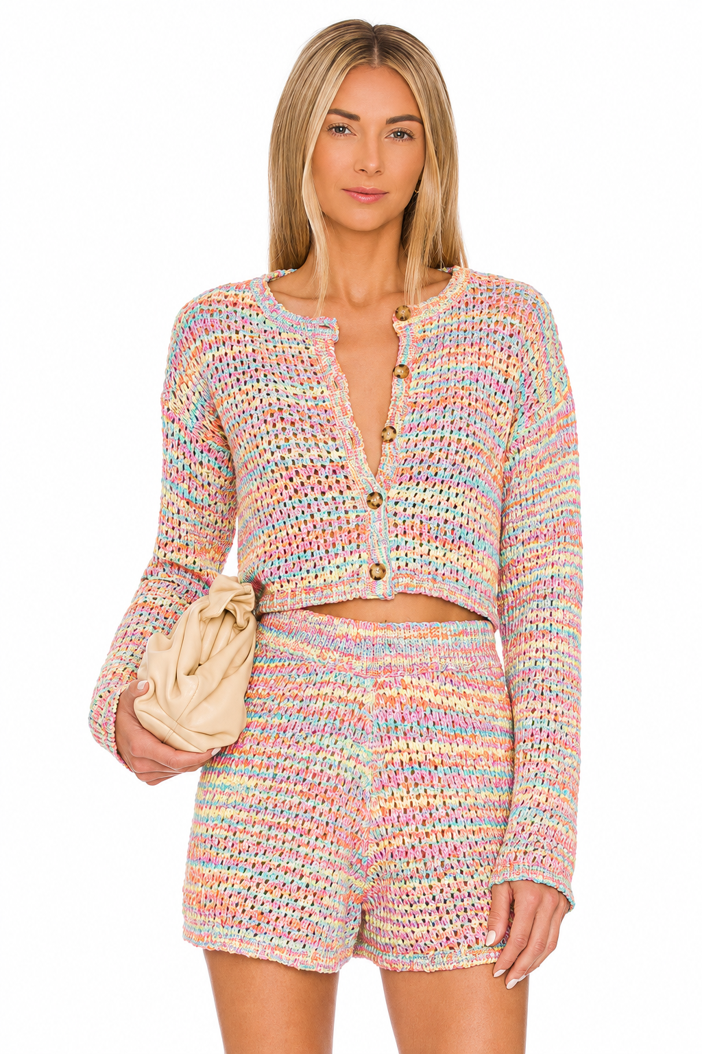 Cropped Multicolored Cardigan - Rainbow/Multi