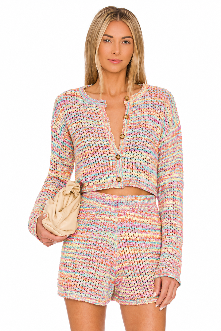 Cropped Multicolored Cardigan - Rainbow/Multi