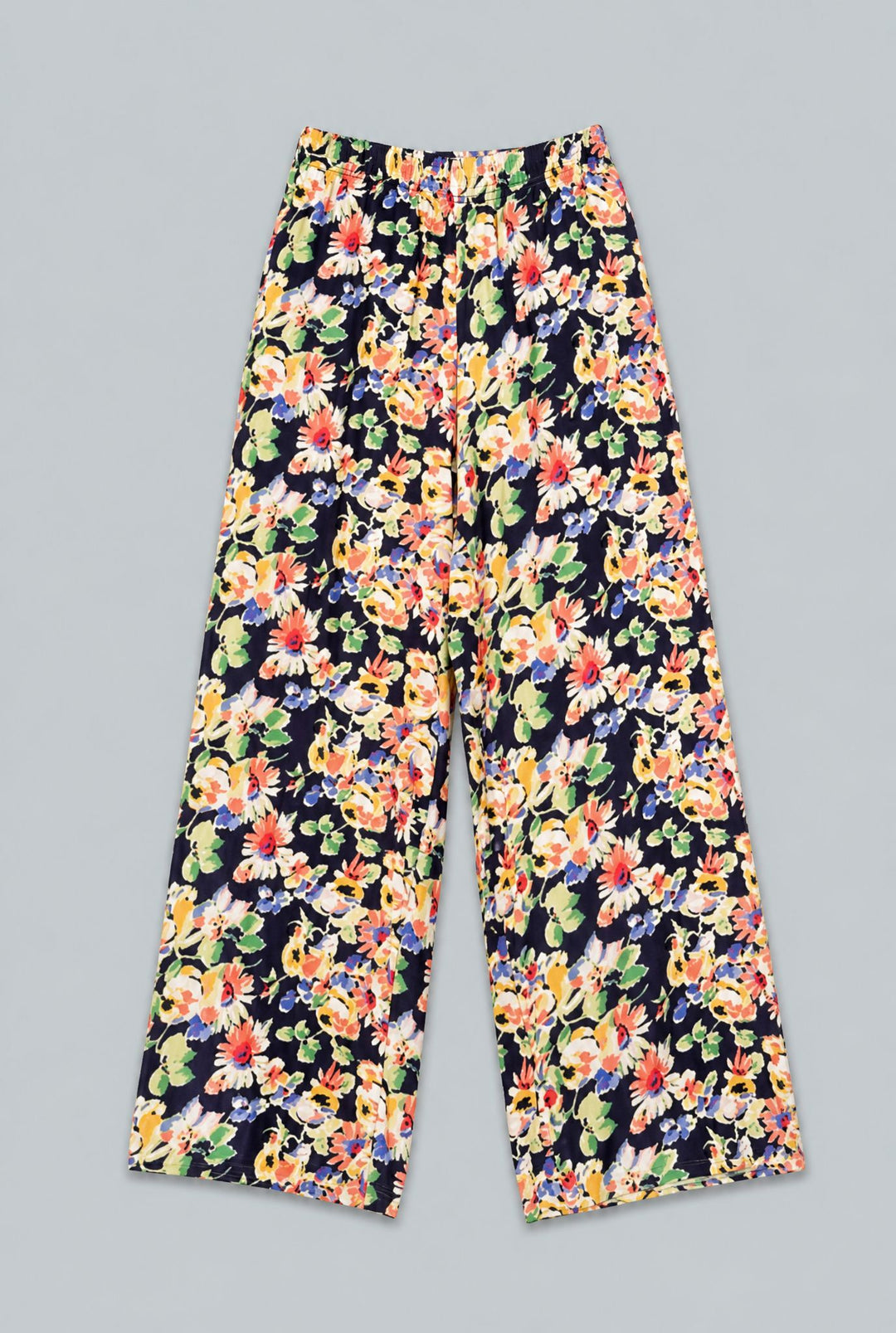 Silky Floral Wide Leg Pants - Navy Combo