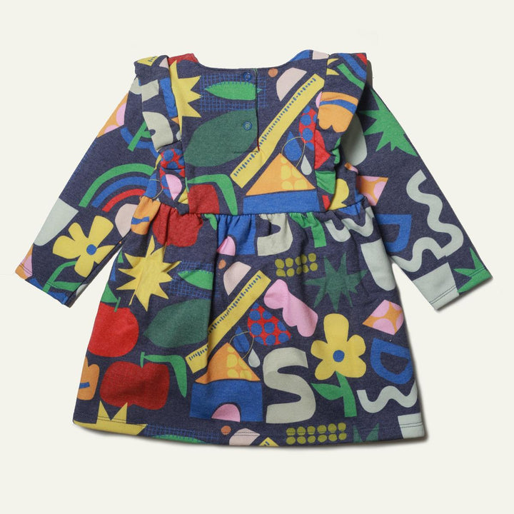 Recycled Cotton Pattern Baby Ruffle Dress - Blue Ribbon Multi