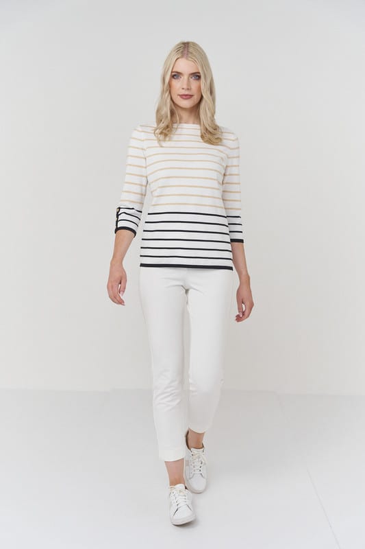 Slash Neck Stripe - Optic White/Black Stripes