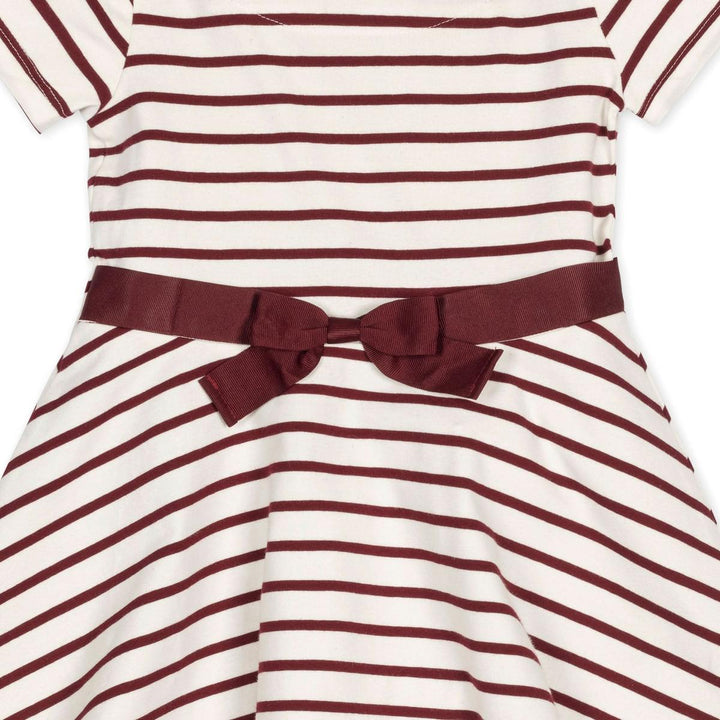 Baby Organic Short Sleeve Skater Dress - White and Oxblood Stripe