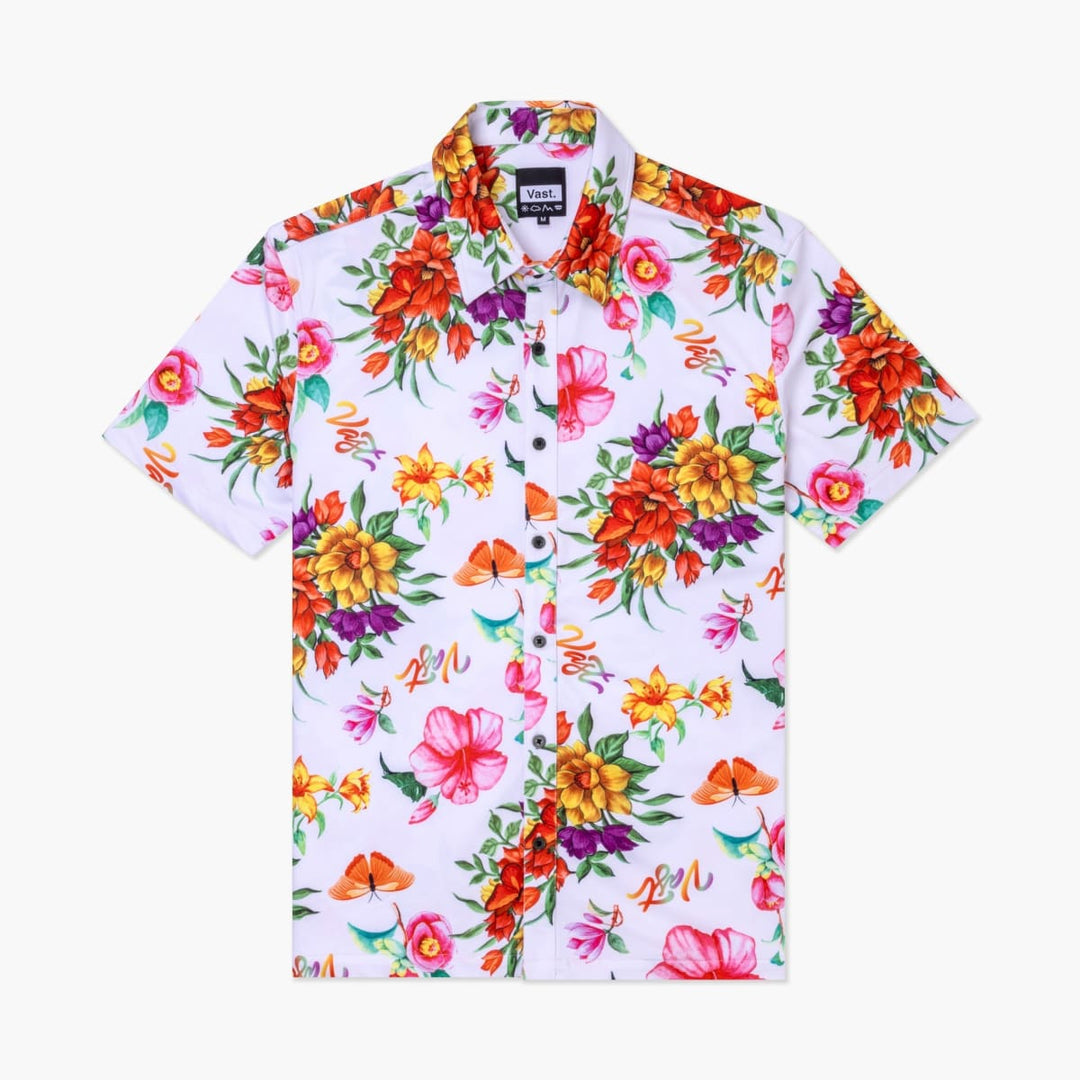 Aqua Terra Floral Watercolor Tech Button Up - Red Multi
