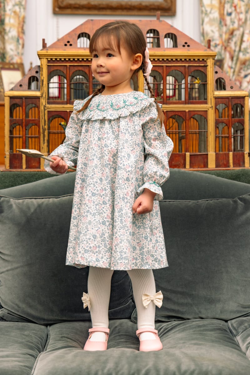 Floral Long Sleeve Bishop Dress - Yse Blue