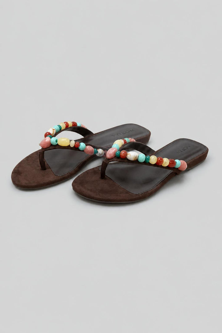 Women's Jules Embellished Thong Sandals Exclusive - Brown Suede